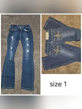 Women's Distressed Bootcut Jeans - Dark Blue